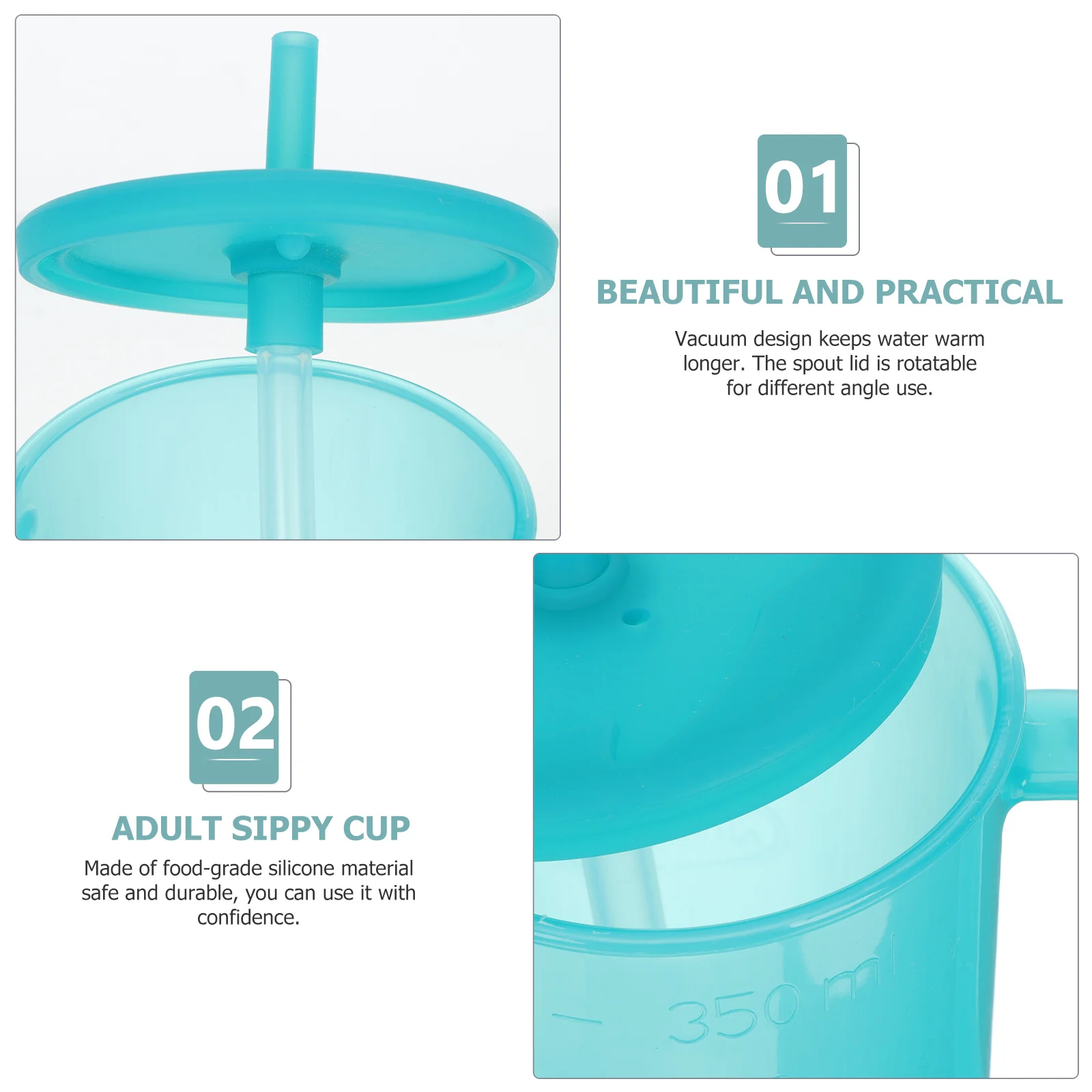 

Convalescent Feeding Cup Straw Lid Double Handle Spill Proof Ergonomic Adult Drinking Cup for Disabled Bedridden Patient Care