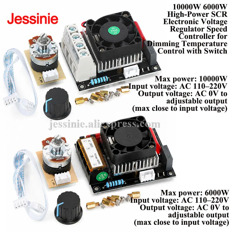 10000W 6000W High-Power SCR Electronic Voltage Regulator Speed ​​Controller Dimming Temperature Control with Switch AC 100–220V