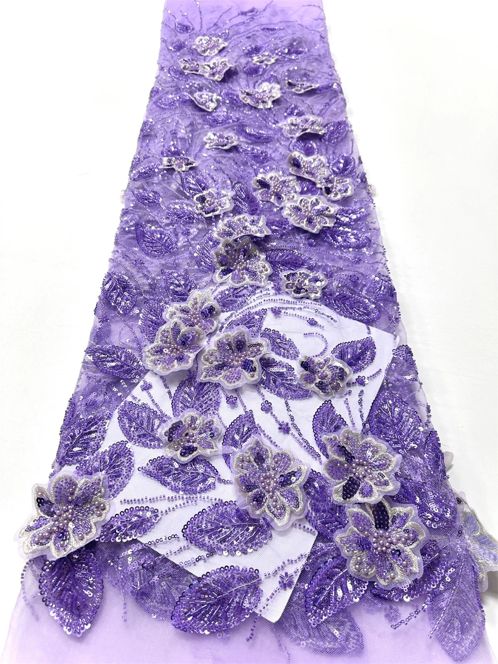 

African Lace Fabric Beaded Lace Fabric With Sequins Nigerian Bridal High Quality Embroidery Tulle Lace Fabric For Wedding