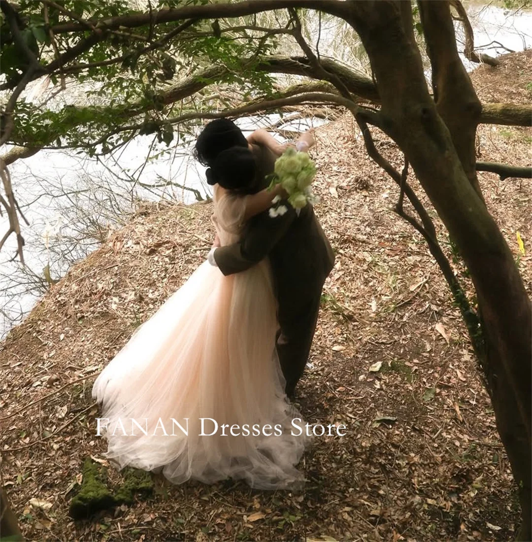 FANAN 恋人韓国スイープトレインコルセットウェディングドレス 웨딩드레스半袖チュールカスタマイズされたかわいい花嫁ドレスプラスサイズ