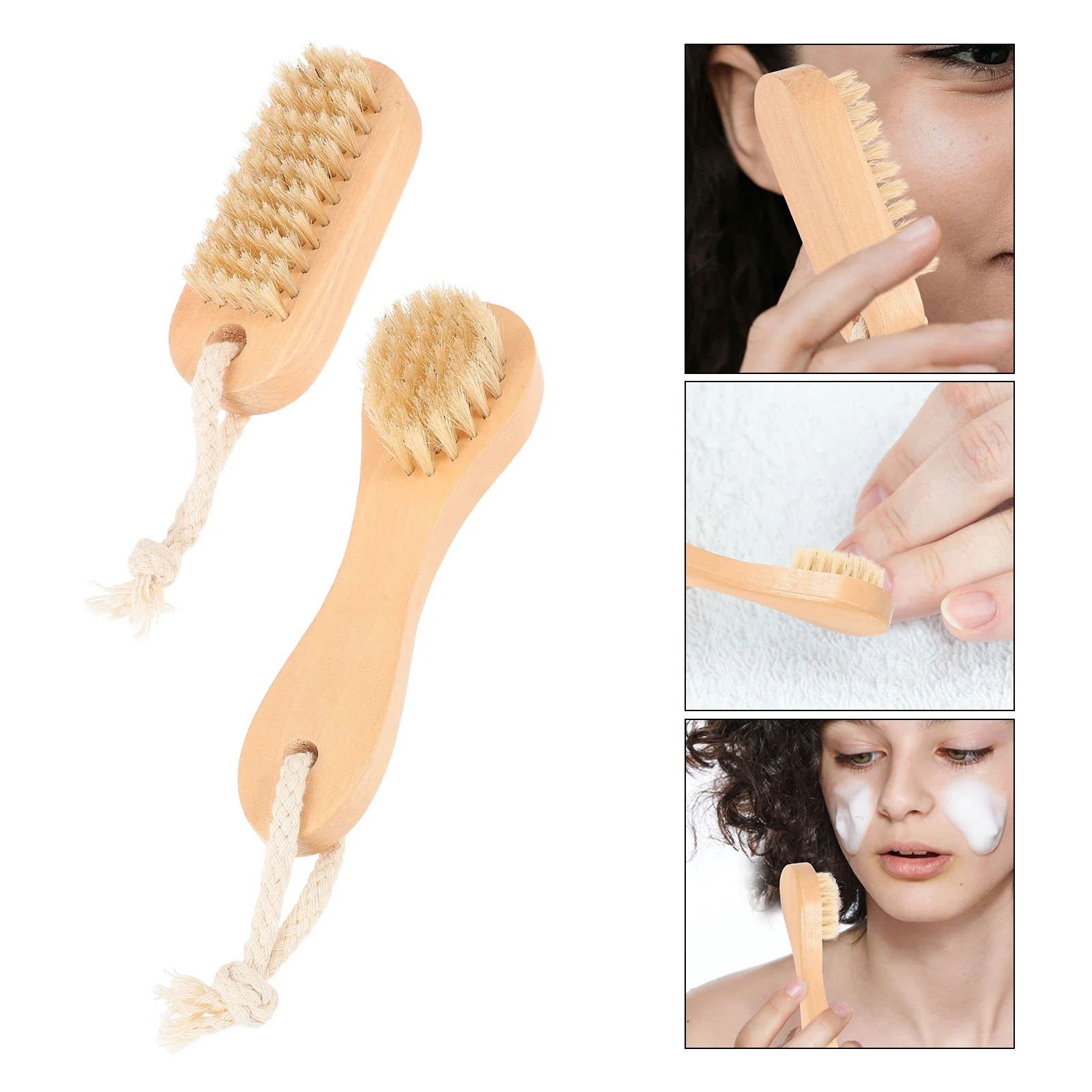 2 Stuks Hemu Pig Haar Borstel Gezichtsreiniging Huidverzorging Tool Gezicht Wassen Scrubber Exfoliërende Borstels Voor En