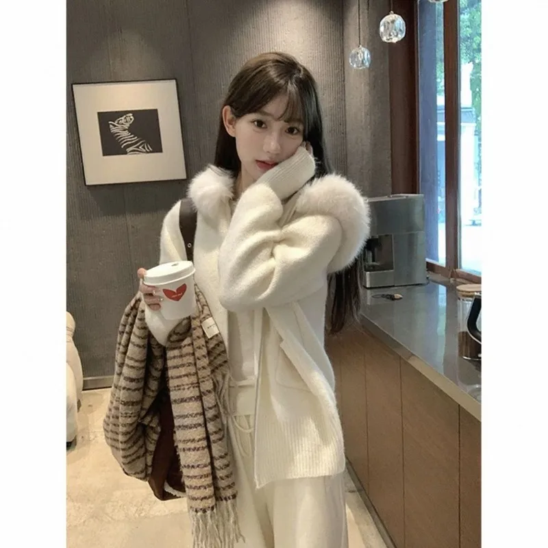 

Redo Hooded Zipper Sweater Jacket Women's Autumn 2025 New High-end Lazy Loose Korean Knitted Cardigan Women New