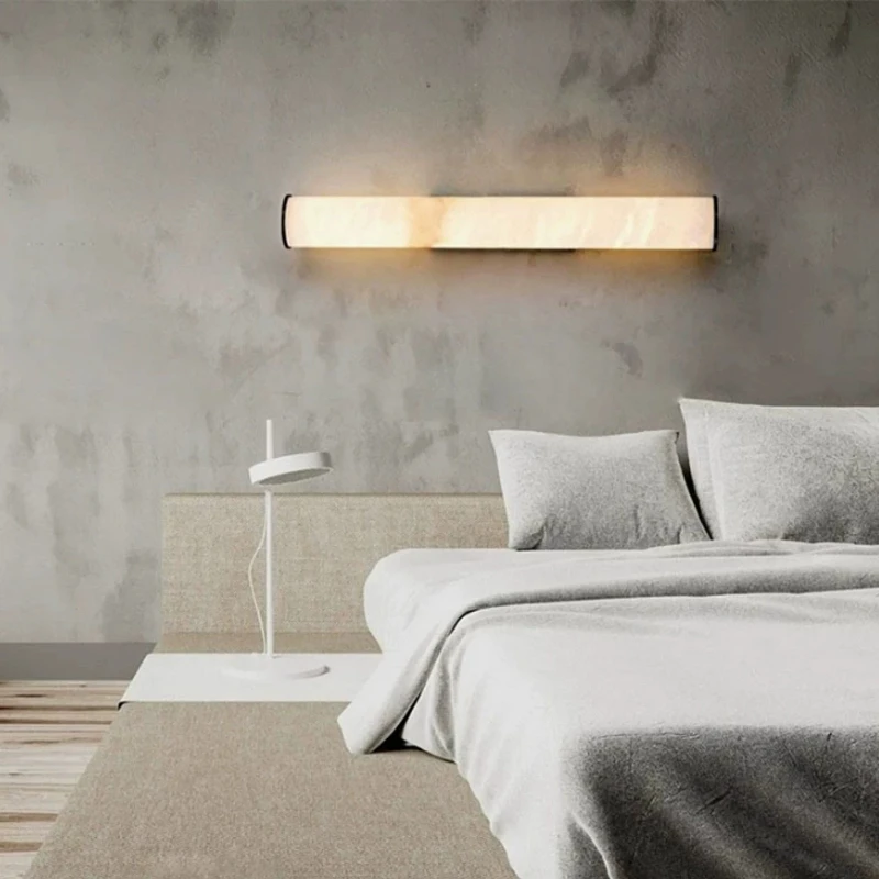Modern Minimalist Wall Lamps Cloud Stone Lampshade LED Wall Sconces Villa Living Room Bedroom Luxurious Adorn Long Strip Fixture