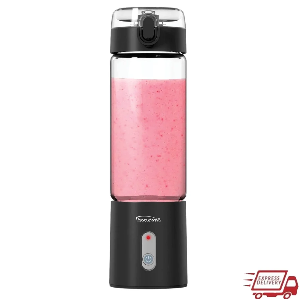 

50W Battery Operated Blender 17oz Glass Jar USB Rechargeable Smoothie Maker 8 Stainless Steel Blades Portable Design