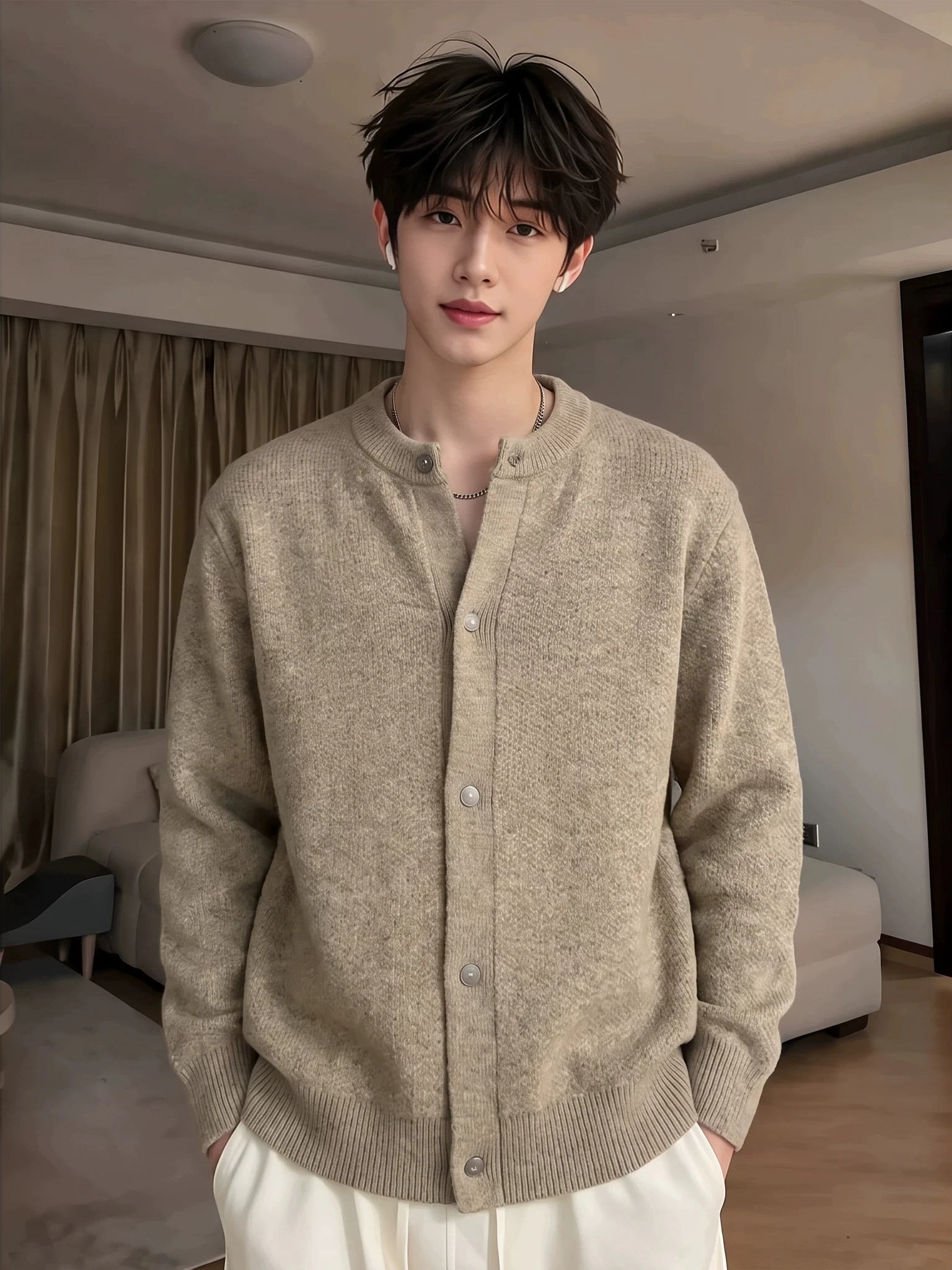 Vintage Heavy Knit Cardigan Sweater Men's Autumn Winter Fashionable Warm Long Sleeve round Neck  Color Loose Fit Top