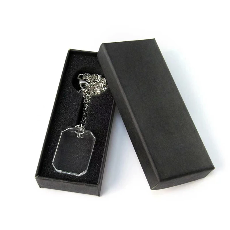 Octagonal Edges Clear Crystal Square Blank Pendant Necklace DIY Custom Picture Engraving Tag Necklaces Unfinished Making Gift