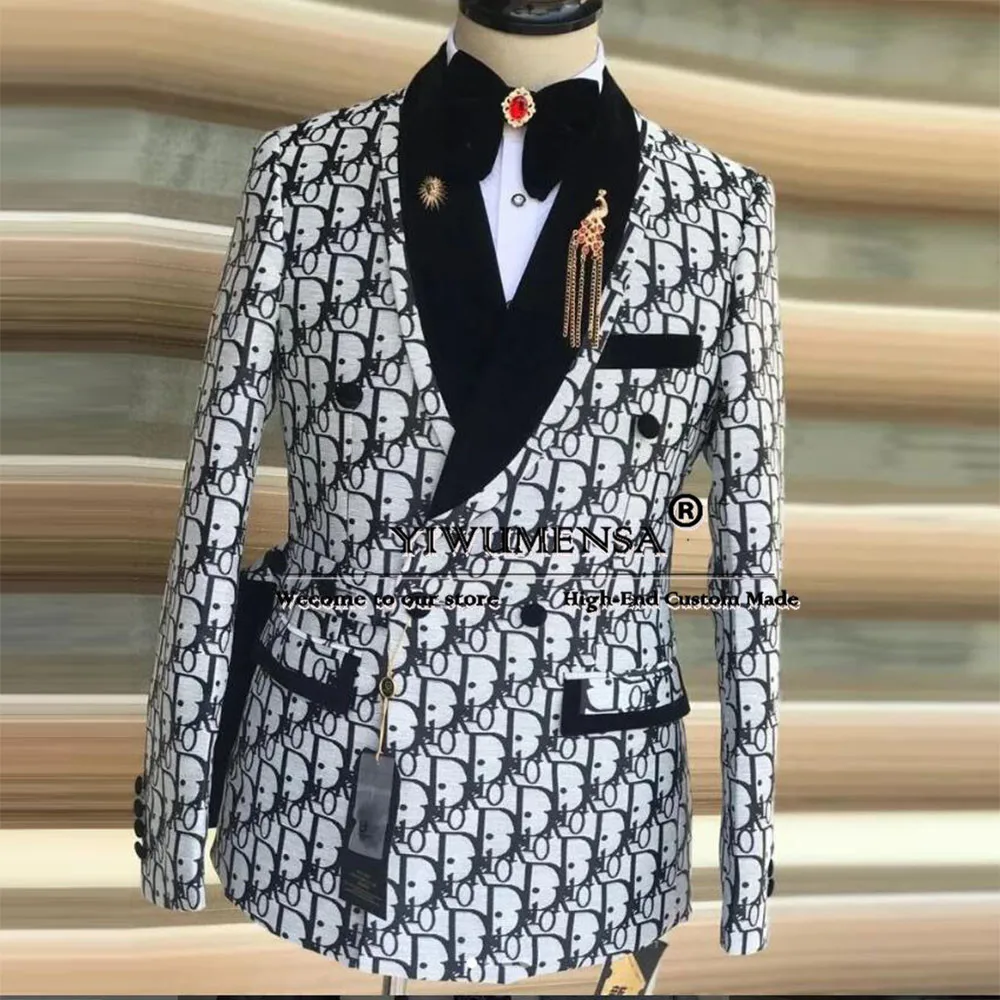 Unique Designer Suits Men Formal Party Alphabet Man Prom Blazer Male Fashion Groom Tuxedo Traje De Hombre Elegante Customized