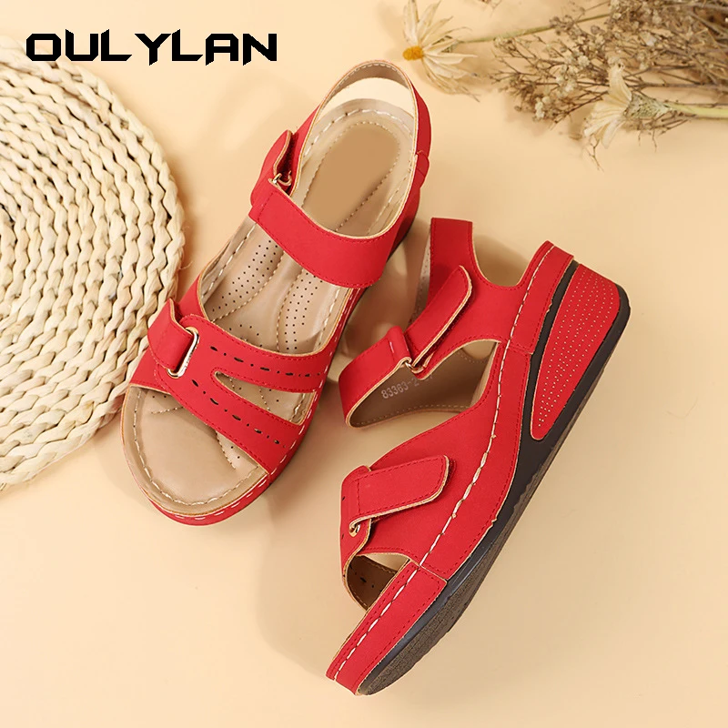 Large Casual Sandals Women Roman Style Summer Shoes Women's Outerwear Hook&Loop Shoes With High Heels Business Shoes Size 35-43