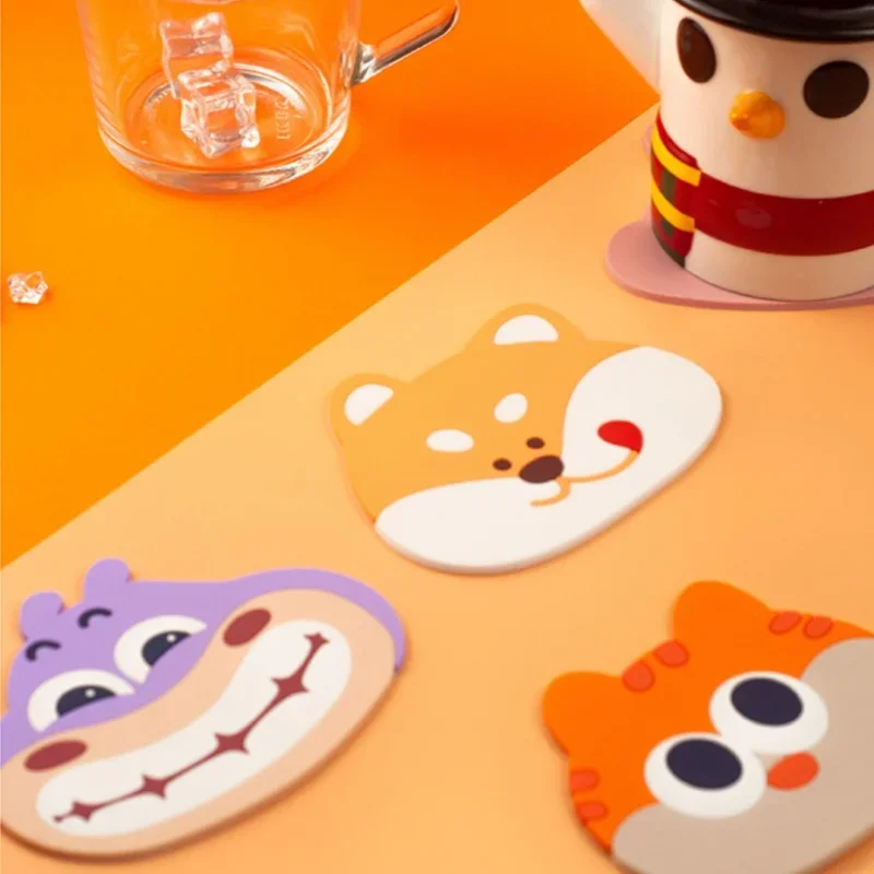 

Cartoon Coaster Non-slip Cute PVC Heat Insulation Cup Drink Mats Skid Insulation Reusable Pot Mat Table Protector Kitchen Dishes