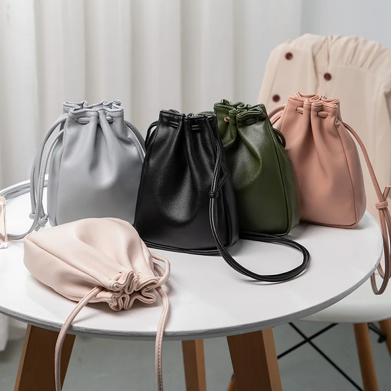 

Casual Drawstring Bag Style Women Crossbody Bag Candy Color Lady Mini Bucket Bag for Mobile Phone Female Shoulder Purse Wallet