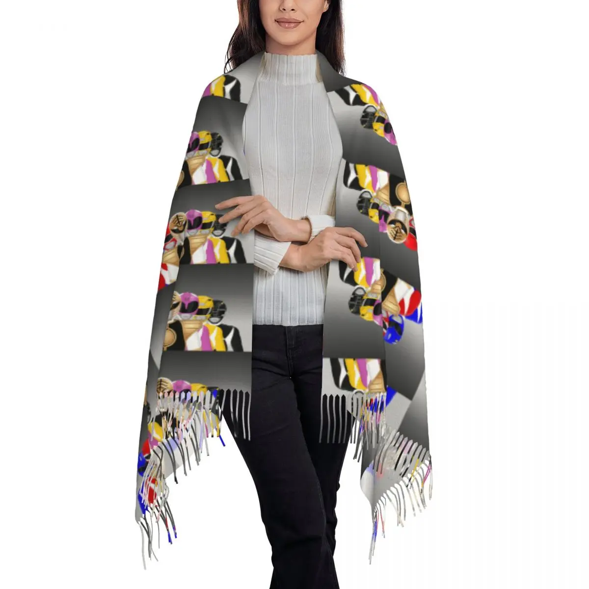 Mighty Morphin Power Ranger Scarf Tassel Scarves for Women Soft Warm Shawls and Wraps Large Fall Winter Shawl Wrap