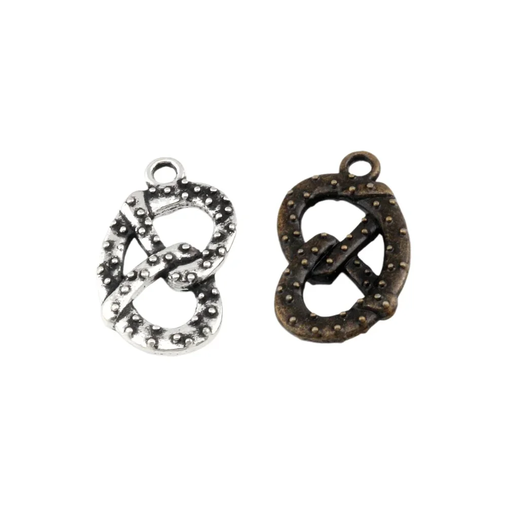 

100Pcs Tibetan Silver / Bronze Alloy Philadelphia Soft Pretzel Food Charm Pendants For Jewelry Making Findings 13x23mm