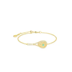 Bellux 925 Silver Synthetic Zircon Bracelet Gold Hollow Tennis racket Unique Cute Bangle