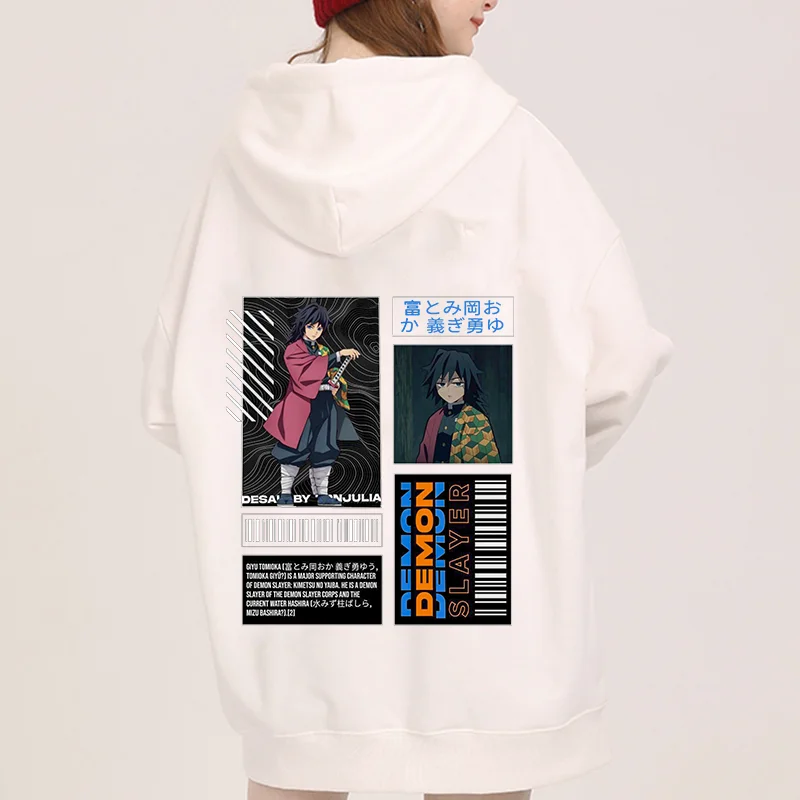 Demon Slayer Tomioka Giyuu Japan Anime Printed felpe con cappuccio da donna Plus Size felpe Pullover a maniche lunghe da donna