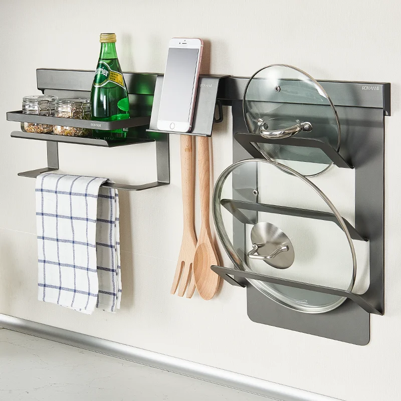Aluminum wall-mounted kitchen storage rack, storage rack with lid, anodized surface treatment, environmentally