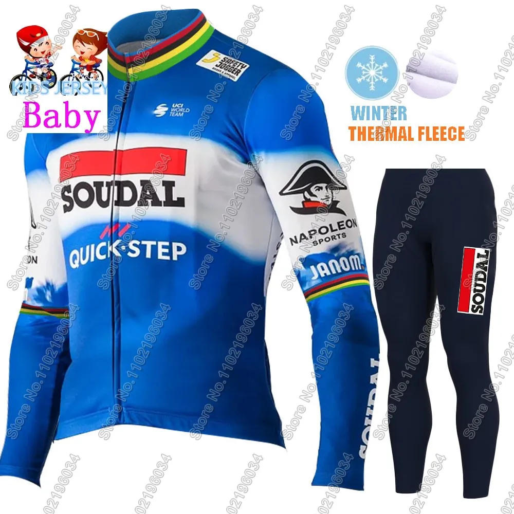 Kids Soudal Quick Step 2024 Cycling Jersey Winter Set World Champion Boys Girl Cycling Clothing Bike Thermal Jacket Suit Maillot