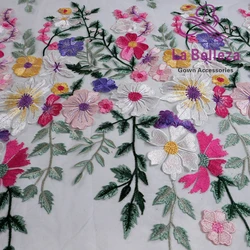 La Belleza mixed colors on white tulle embroidered lace,flwoers lace fabric 51'' width 1 yard can be cut as flower lace trimms