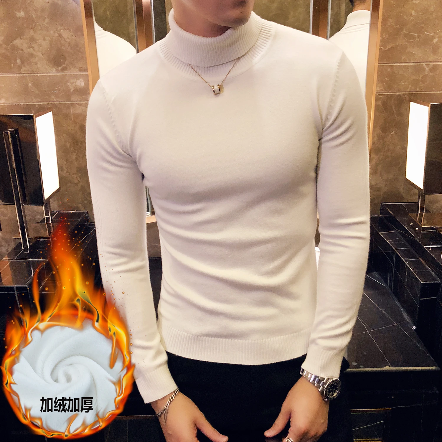 

Winter Thick Warm Turtleneck Sweater Man Clothing 2025 Plain Color Slim Fit Long Sleeve Men's Sweaters Elastic Pull Homme Sale