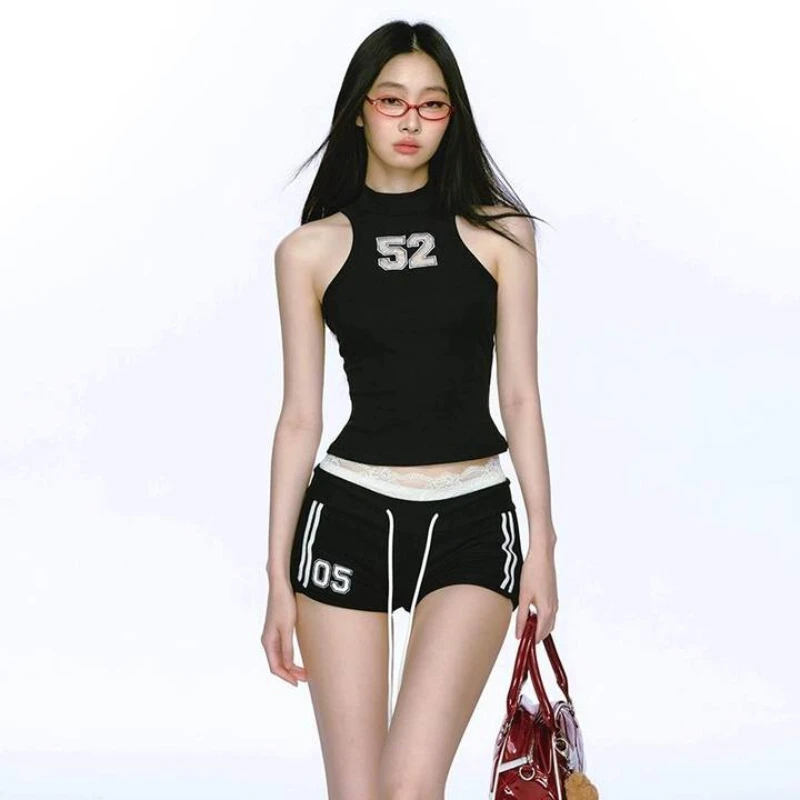 American summer new ins spicy girl slim fit sports vest, female sexy drawstring shorts, female fashion two-piece set