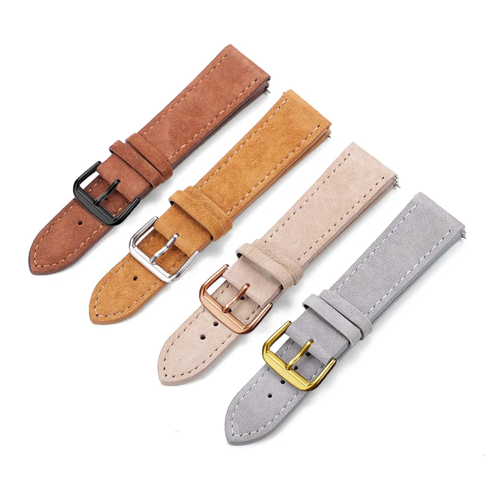 Bracelet en daim Vintage 18mm 19mm 20mm 22mm, en cuir de vache souple, à dégagement rapide, marron, accessoires pour femmes et hommes