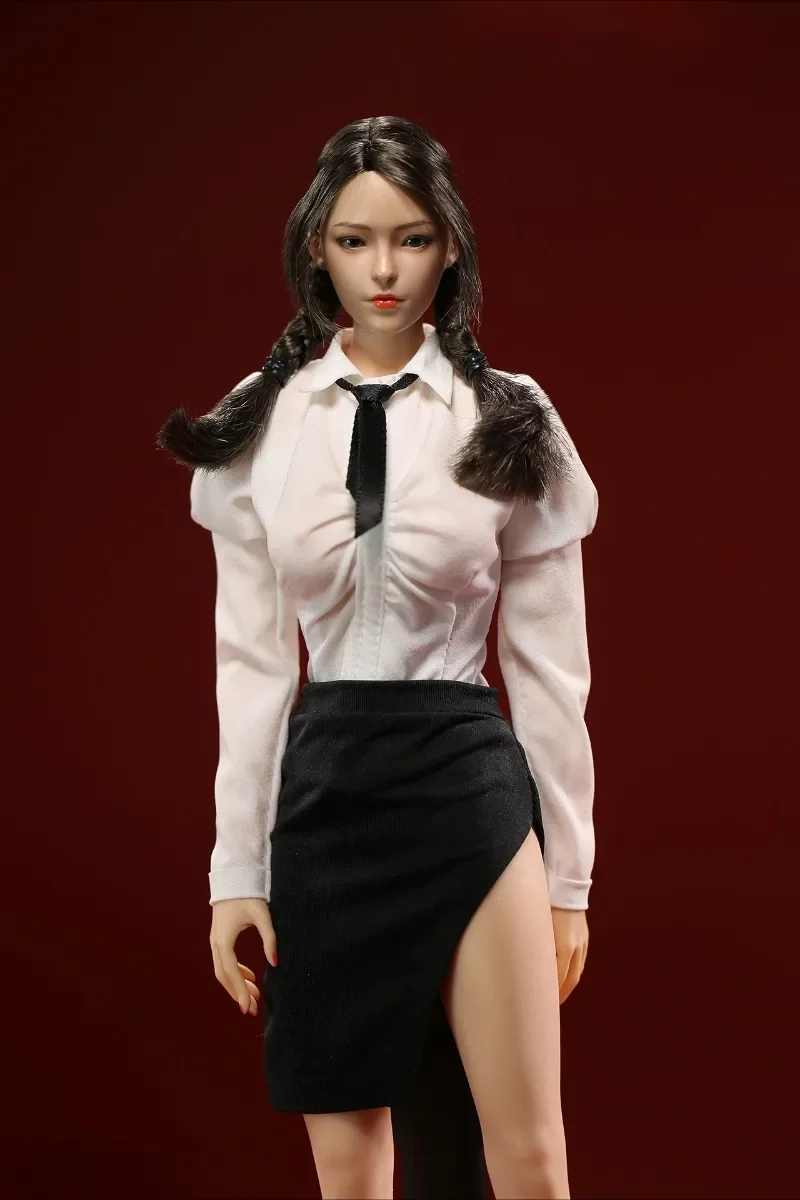 1/6 Scale Female Soldier White Slim Blouse Long Sleeves Tight Hip Skirt Set Clothes Model for 12'' Action Figures Doll Outfit