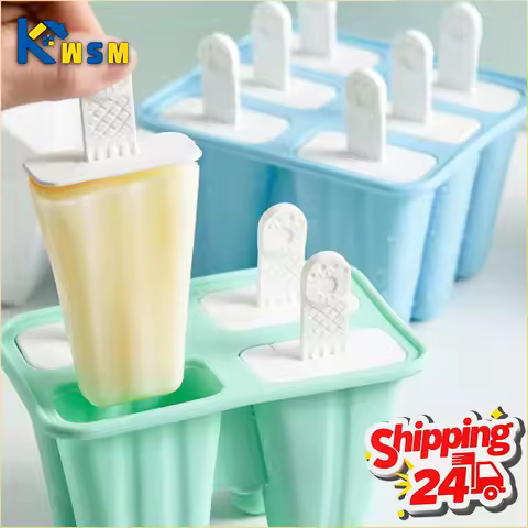 4 Cavity Food Grade Silicone Popsicle Mold DIY Ice Pop Maker for Home Reusable Easy Release Freezer Dessert Kitchen Gadget