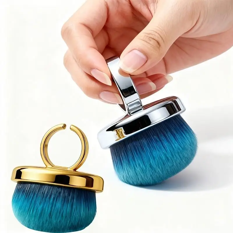 1/5Pcs Hands Free Finger Cleaning Brush Metal Ring Nail Dust Soft Dense Bristle Gel Powder Removal