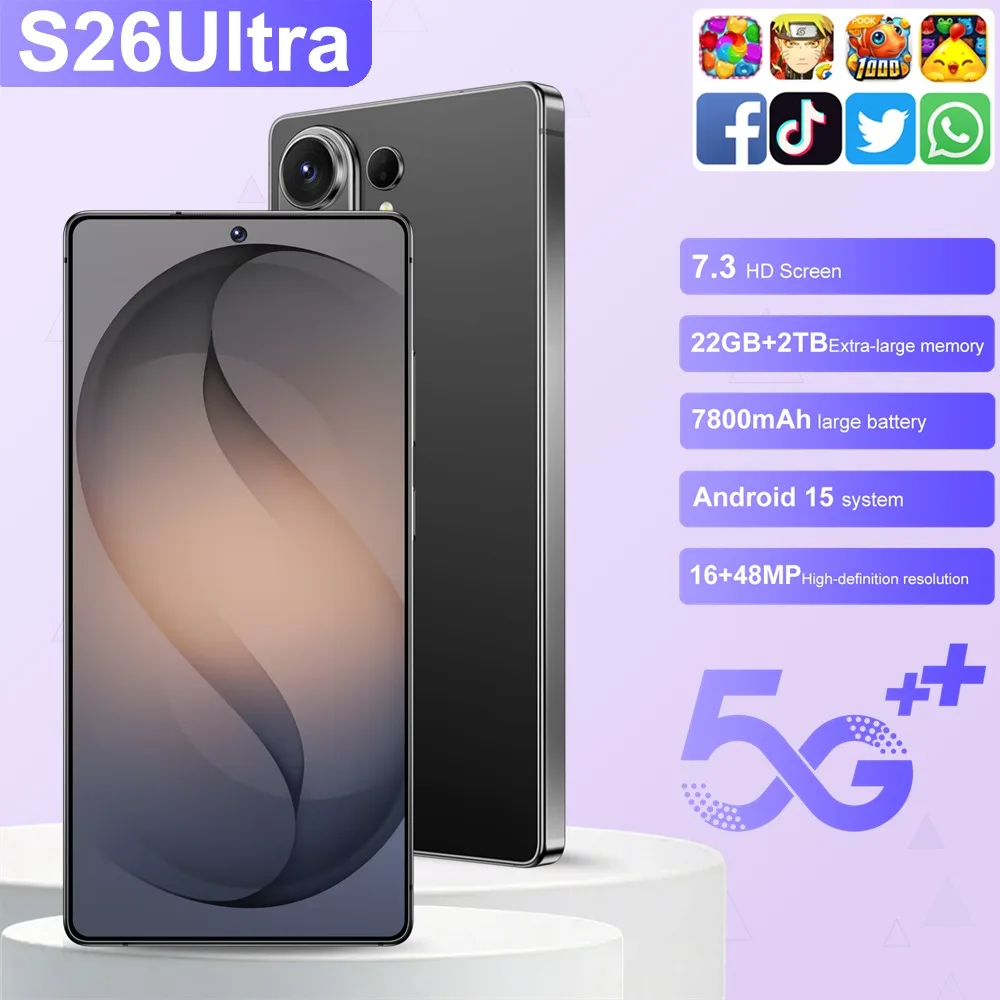 Neue Original Smartphone Für S26 Ultra 5G 7,3 HD Snapdragon 8 gen4 Dual Sim Karte 22G + 2 TB Handy Android Handys Entsperrt