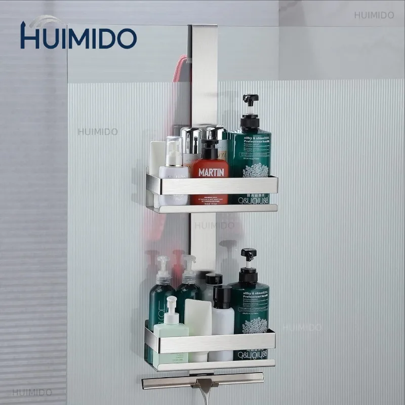 Bathroom Storage Shelves Stainless Steel Thickened Double-deck Waterproof Shower Door Hanging Baskets Bathroom Supplies