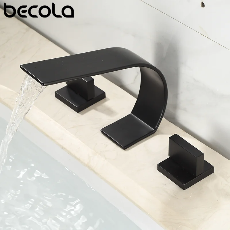 

Bathroom basin faucet Curved waterfall faucet Deck mounted Double handle Single-hole hot and cold water mixer