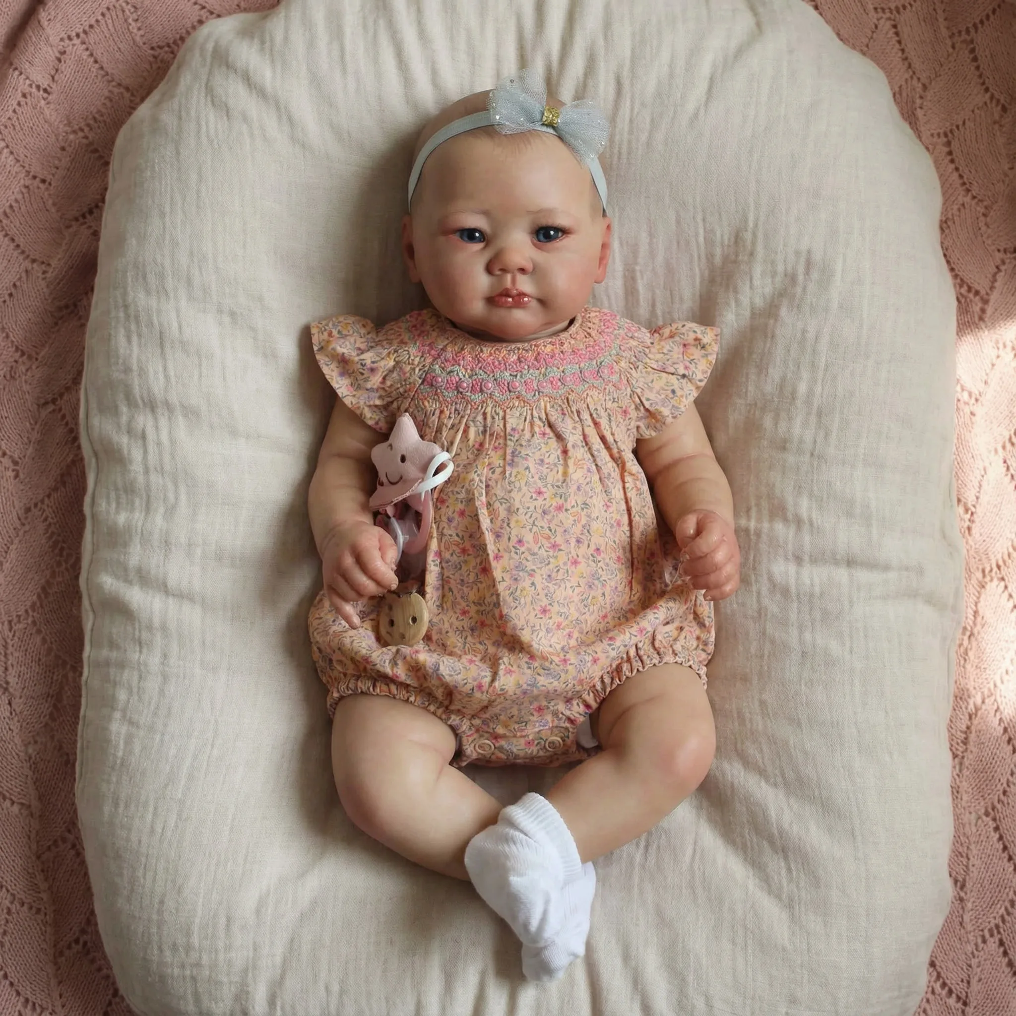 Awake Baby Doll Lali 19 Zoll weicher Stoffkörper, bereits bemalt, fertig, wiedergeborene Babypuppe, lebensechte, kuschelige Baby-Handzugshaare