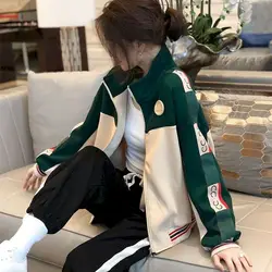 Veste cardigan à col montant pour femme, manteau fin, style coréen, coutures bloc de documents, décontracté, tendance printemps et automne, 2024
