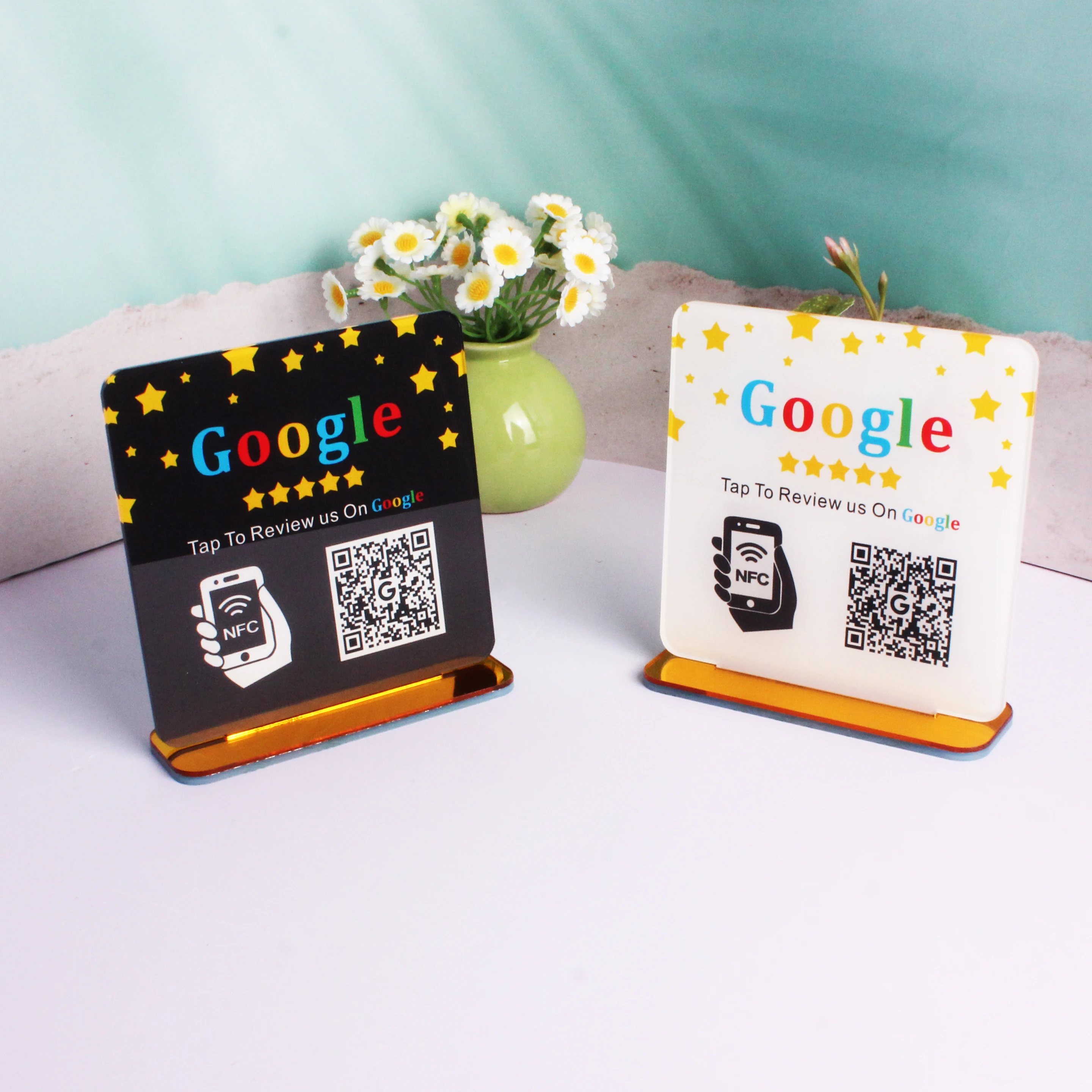 علامة مراجعة Google مع رمز مسح NFC علامات الوسائط الاجتماعية الأكريليك لتزيين متجر بيع بالتجزئة في أعمالك