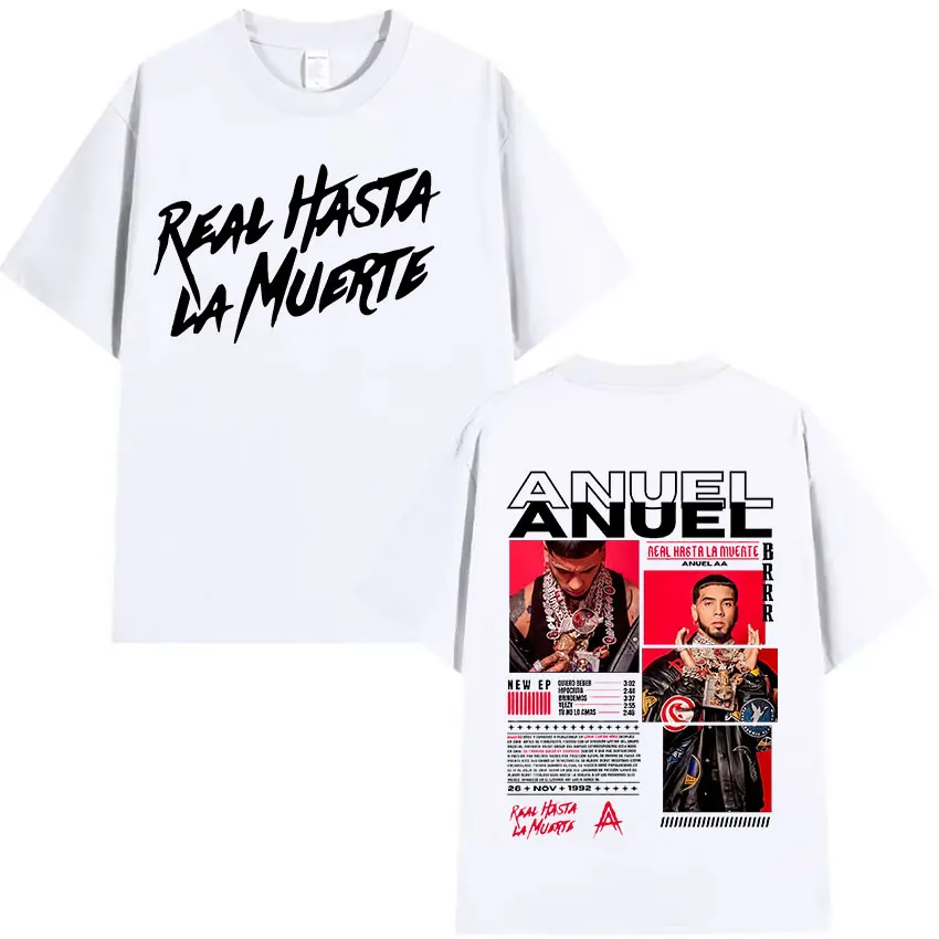 Rapper Anuel AA Real Hasta La Muerte Album T Shirt Men's Hip Hop Fashion Short Sleeve T-Shirts Vintage Oversized Cotton T-shirt