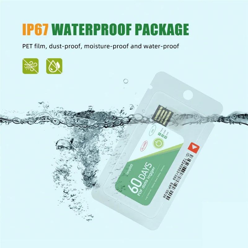 A003 60-дневный USB-регистратор данных о температуре-30 ℃ -+60 ℃   Отчет с приложением IP67 Одноразовый высокоточный рекордер с предупреждением