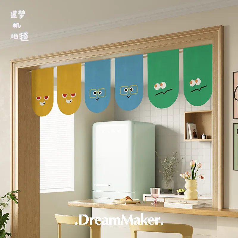 VIKAMA Japanese Fuji Kimono Lucky Cat Long Curtain Velcro No Drill for Shop Tea Room Divider