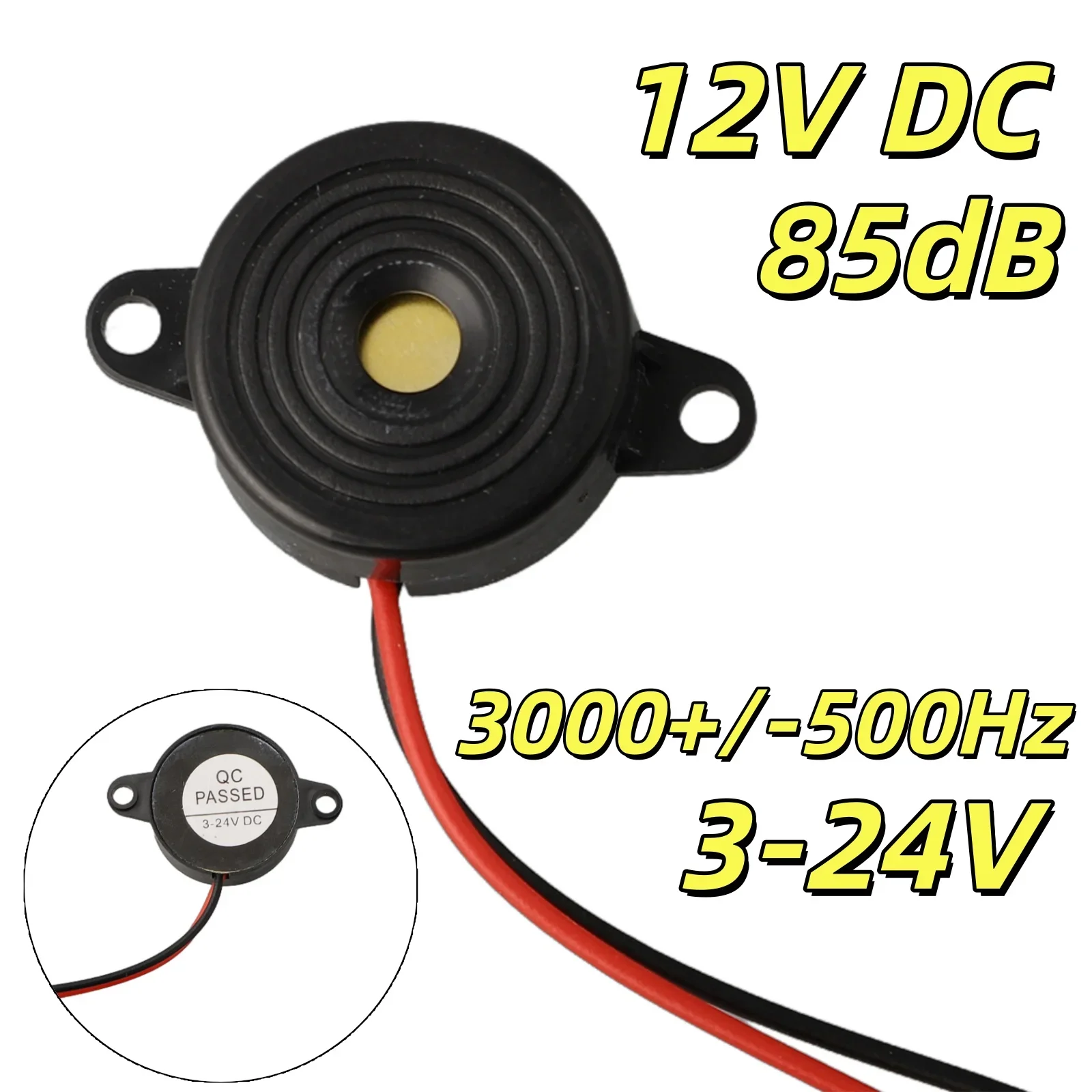 DC 3-24V Electronic Piezo Buzzer Small Enclosed Beeper With Wires 85dB Alarm 3000+/-500Hz Drive Circuit Built in Mounting Holes