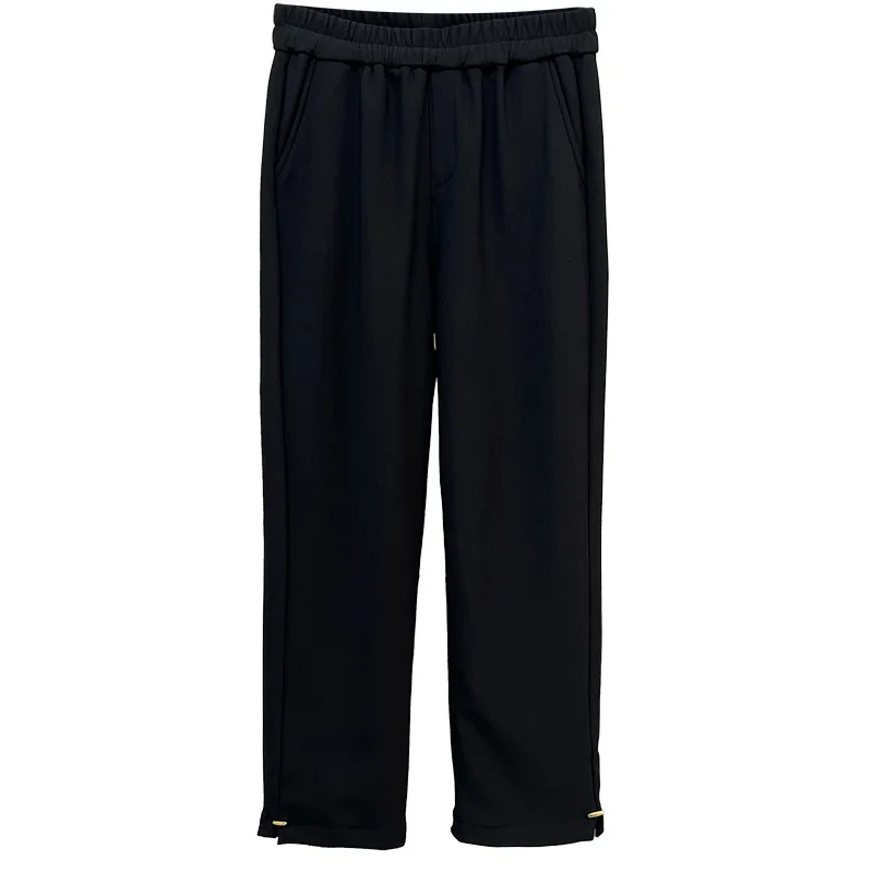 

XXXXL модные женские прямые брюки больших размеров осень-зима стиль простые манжеты с разрезом и флисовые повседневные брюки до щиколотки