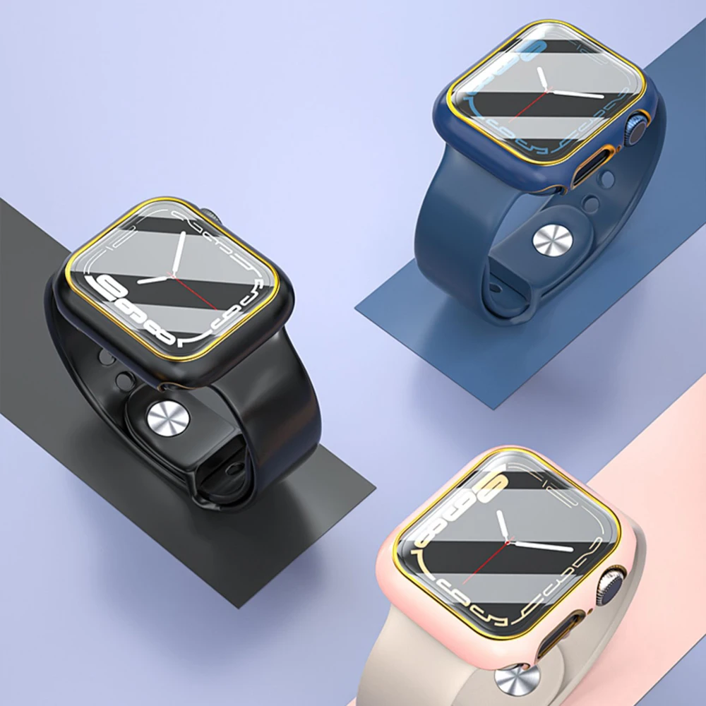 Защитная пленка для экрана Apple Watch, чехол 9 8 7 6 SE 5 4 3 серии, стекло + чехол для умных iwatch 45 мм, 44 мм, 41 мм, 40 мм, 42 мм, 38 мм, аксессуары