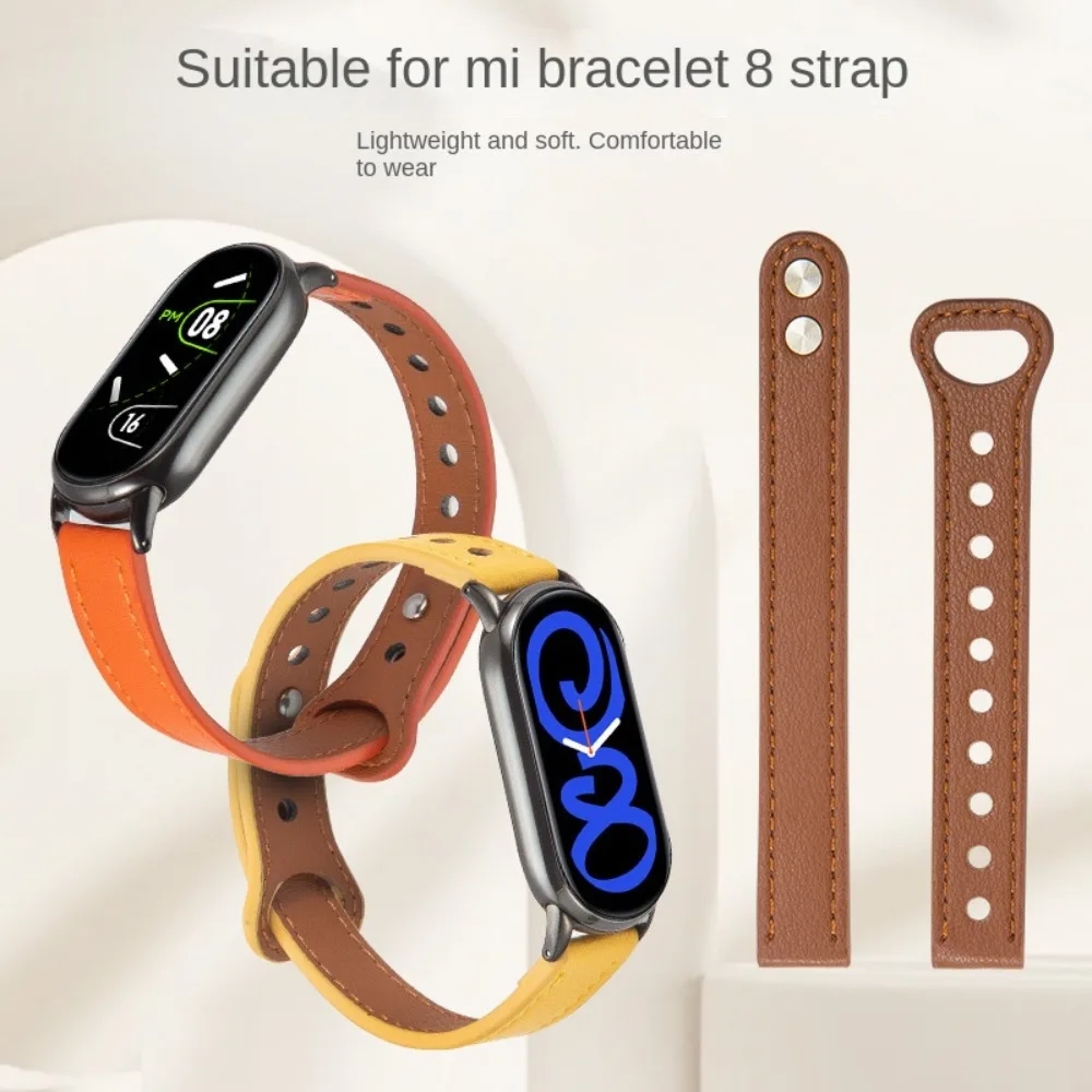 Personality Leather Strap for Xiaomi Band 8 Multi Colored Replace Double Nail Buckle Type Bracelet Needle Buckle Style Watchband