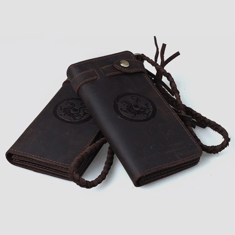 Vintage Crazy Horse Genuine leather Men Wallet Long Male Purse Bifold Handmade long style clutch Bag Coin Purse Money Bag