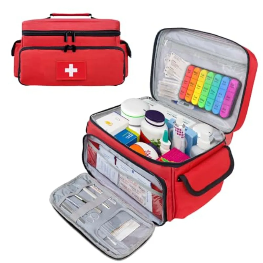 

First Aid Bag Empty First Aid Kit Storage Box 12" x 9" x 7" Medical Bag Portable Pill Bottle Organizer Case for Car, Travel, Of