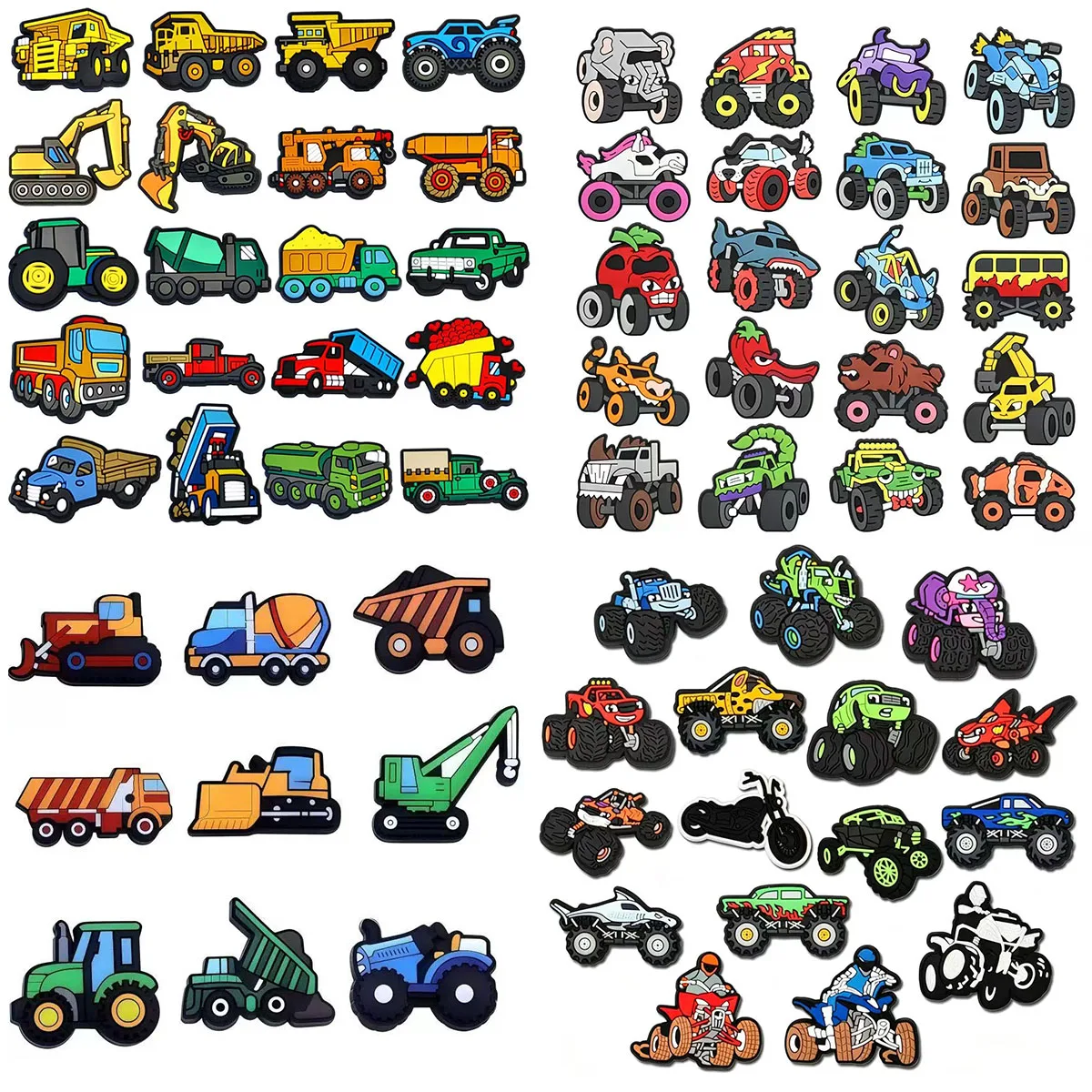 Monster Truck Shoe Charms Set, Off‑Road Vehicle PVC Shoe Decorations, Motorcycle ATV Car Accessories For Clogs Sandals, Kids DIY