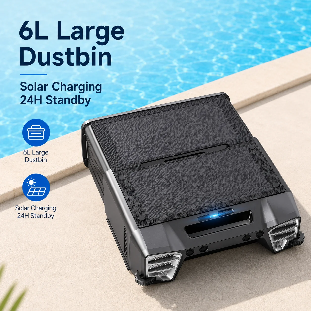 Y80 Solar Robotic Pool Cleaner Cordless Pool Skimmer with 24 Hours Continuous Cleaning 6L Large Debris Bag Remote Control Smart Obstacle Avoidance and Auto-Parking for Above Ground Pools