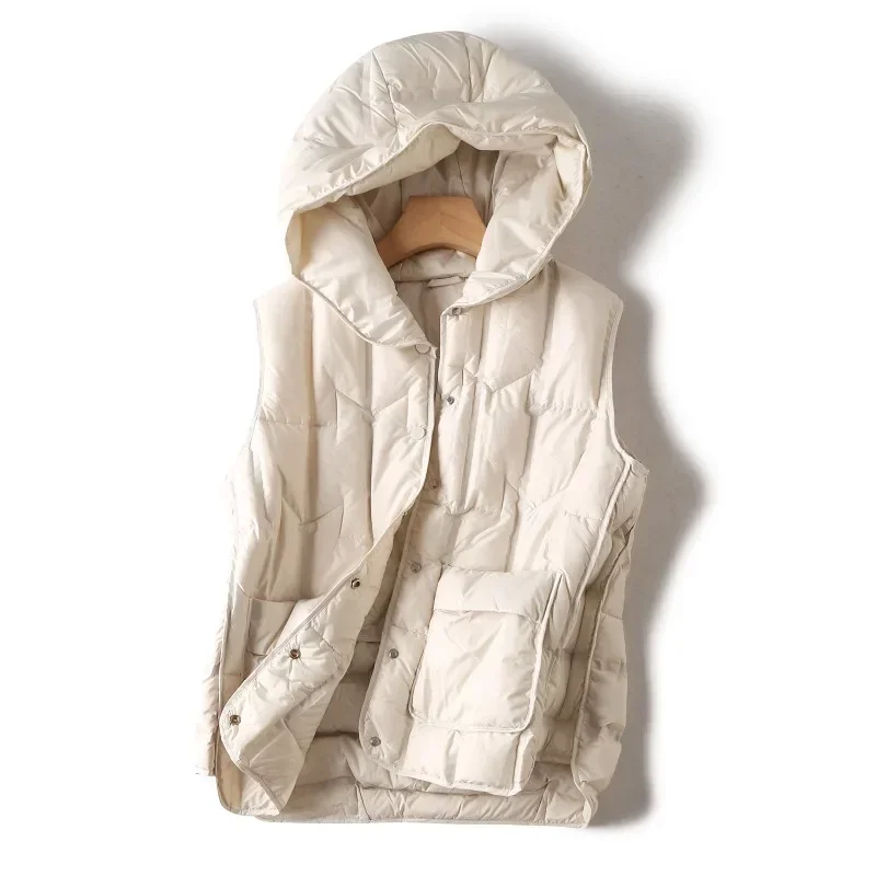 

Korean Office Lady vest coat New 90% White Duck Down Sleeveless Jackets Autumn Winter Female Hooded Ultra
