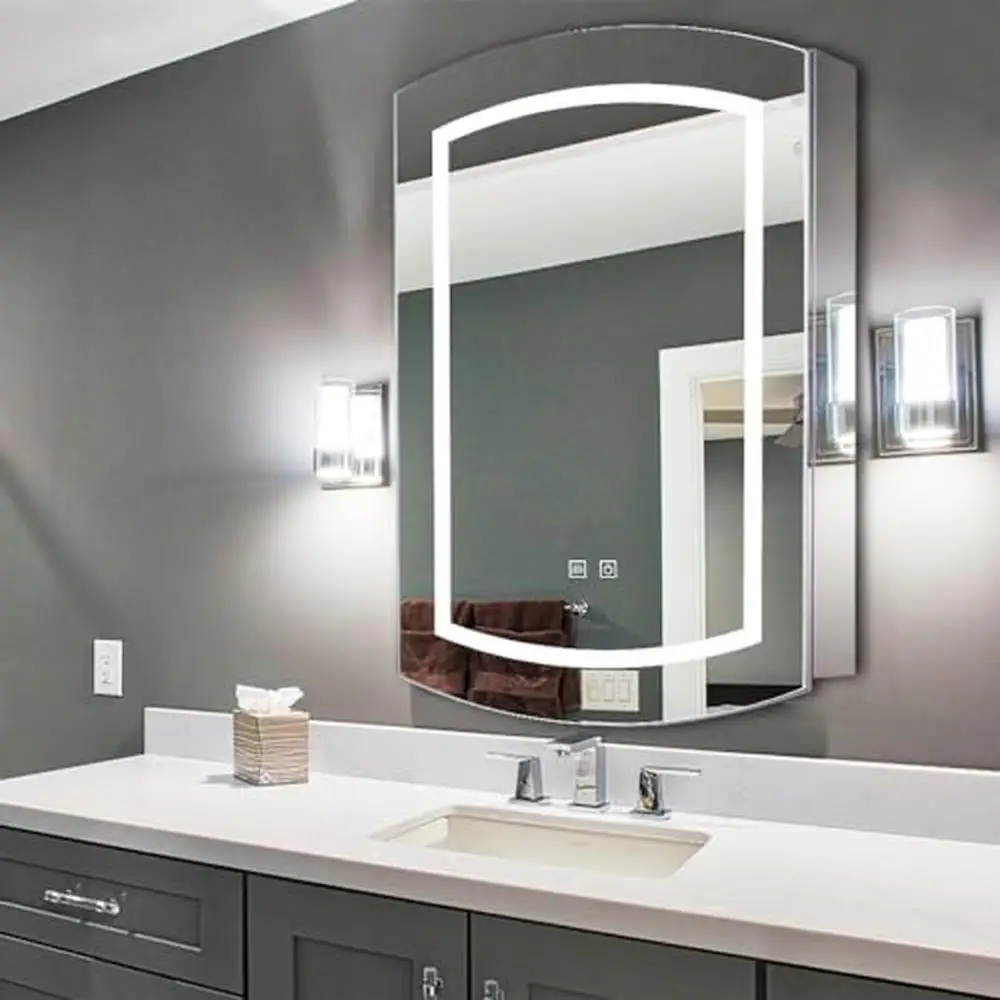 High-Quality Stainless Steel Bathroom Medicine Cabinet Mirror with Anti-Fog 3 Light Settings & Triple Shelves Display 20