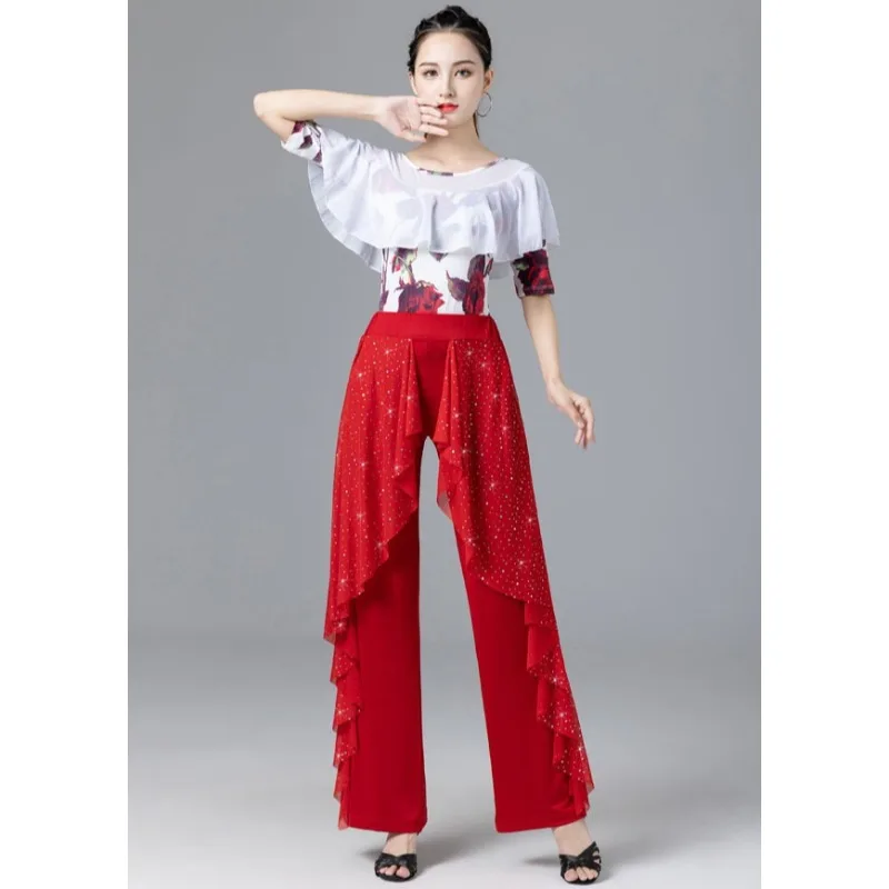 Hauts de danse latine personnalisés, tenue d'entraînement pour femmes, valse standard national moderne, haut à manches courtes, costume de danse carrée, 2025