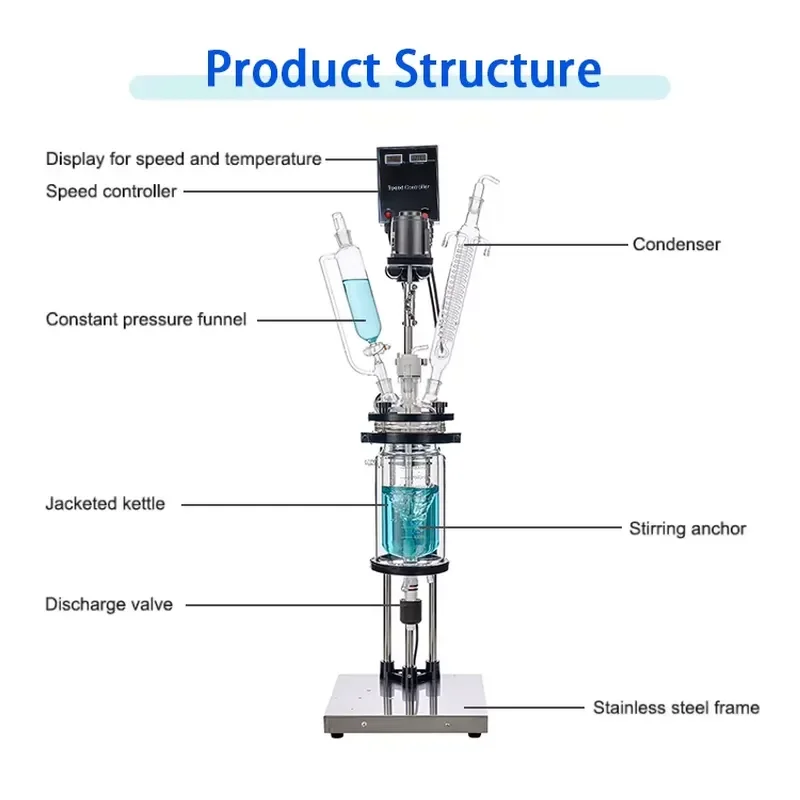 for  3L Double Layer Jacketed Glass Reactor GG17 Borosilicate Reaction Vessel with Vacuum Heating Cooling and Stirring