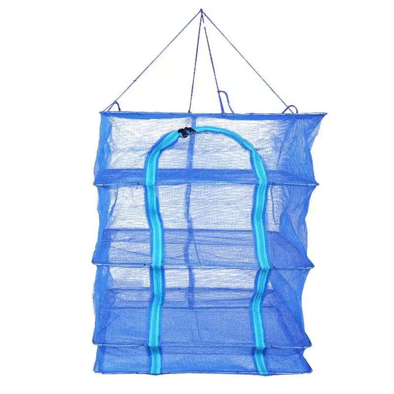 Drying Net Drying Rack 4 Layers Folding Fish Mesh Hanging Drying Fish Net For Shrimp Fish Fruit Vegetables With Two-way Zippers