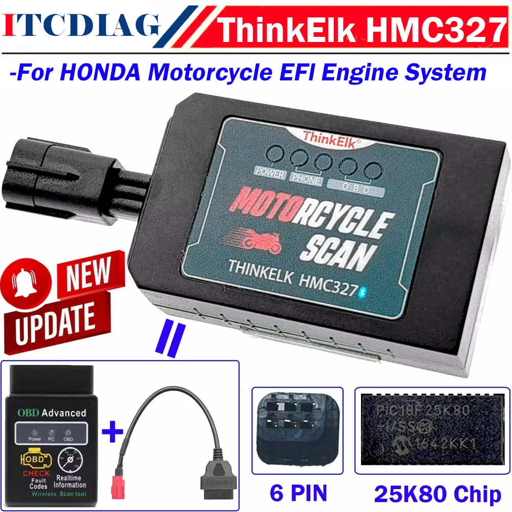 THINKELK HMC327 For HONDA EFI Motorcycle Update of ELM327 V1.5 OBD EFI Motobike Check Fault Code Scanner Diagnosis Tool Android